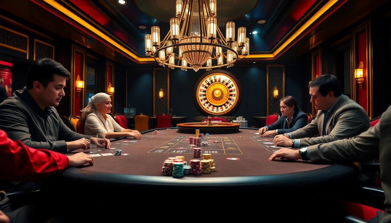 Engaged players enjoying a thrilling game at 7m cn's luxurious casino table.