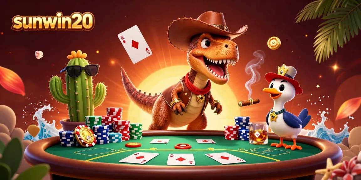 Engage in thrilling poker moments with sunwin20 featuring fun cartoon characters and vibrant casino elements.