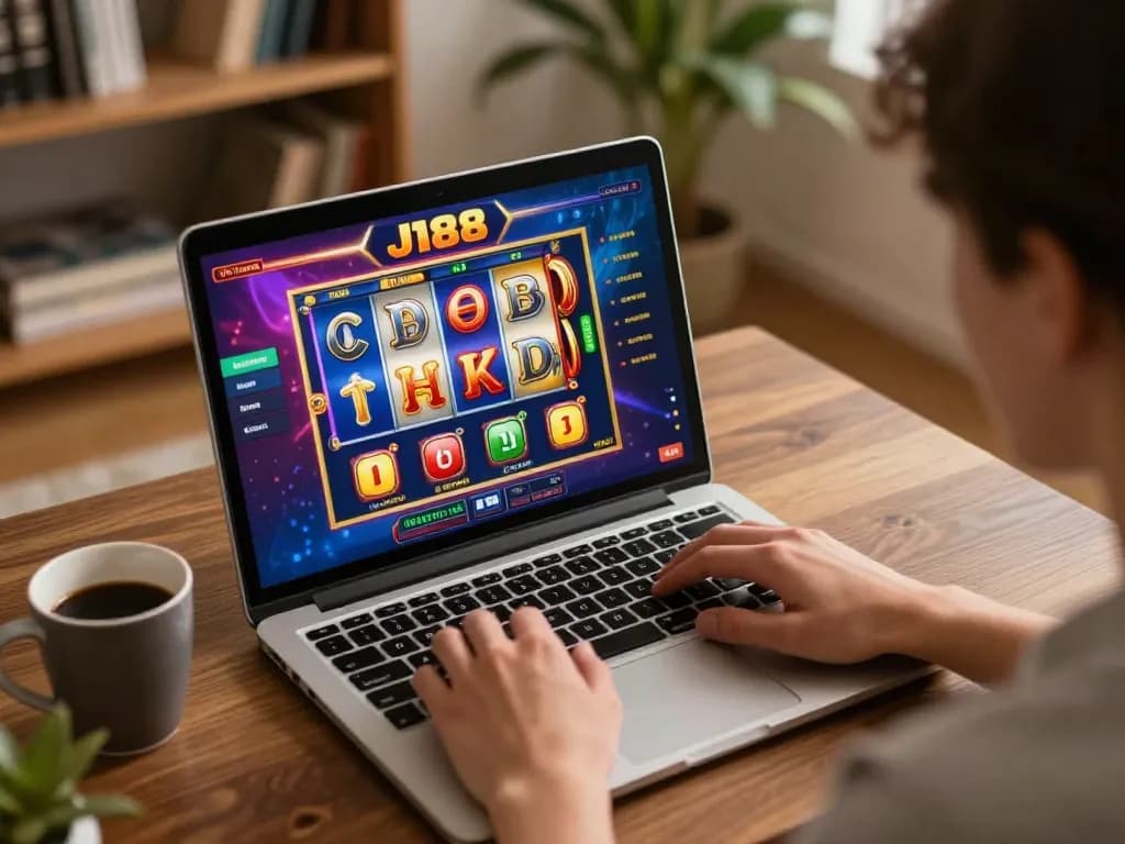 Player engaging in online gaming with J188 đăng nhập at home using laptop and enjoying a cozy atmosphere.