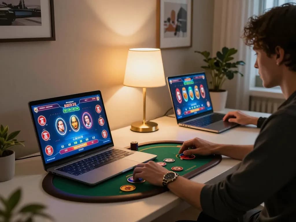Engaging online gaming experience on trang chủ gg88 with a player using a laptop for casino games.