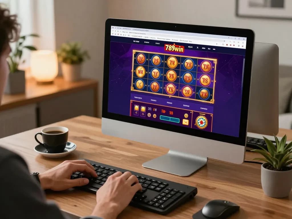 Engaging with 789win casino gameplay on a sleek desktop setup