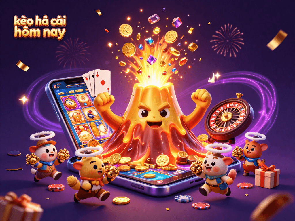 Engage with kèo nhà cái hôm nay in this vibrant 3D casino scene filled with excitement and treasures.