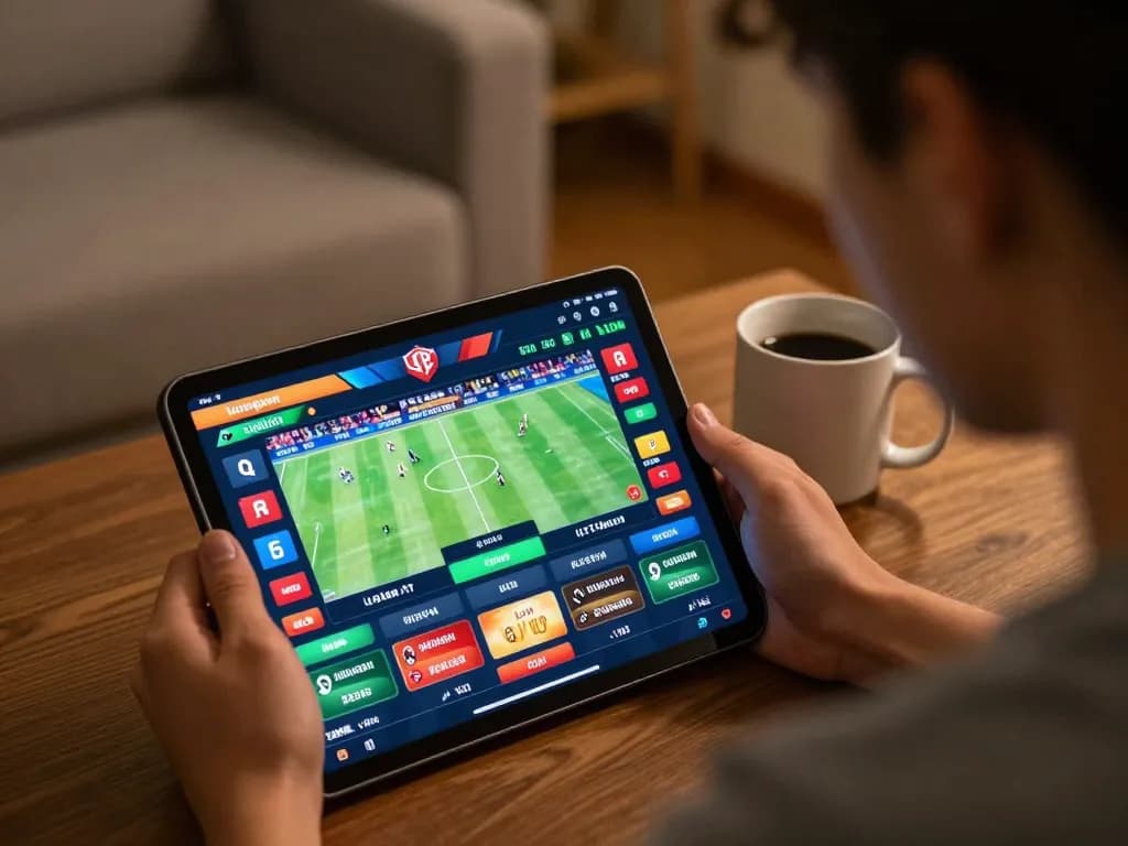 Experience luongson live sports betting on tablet with vibrant interface in cozy home setting