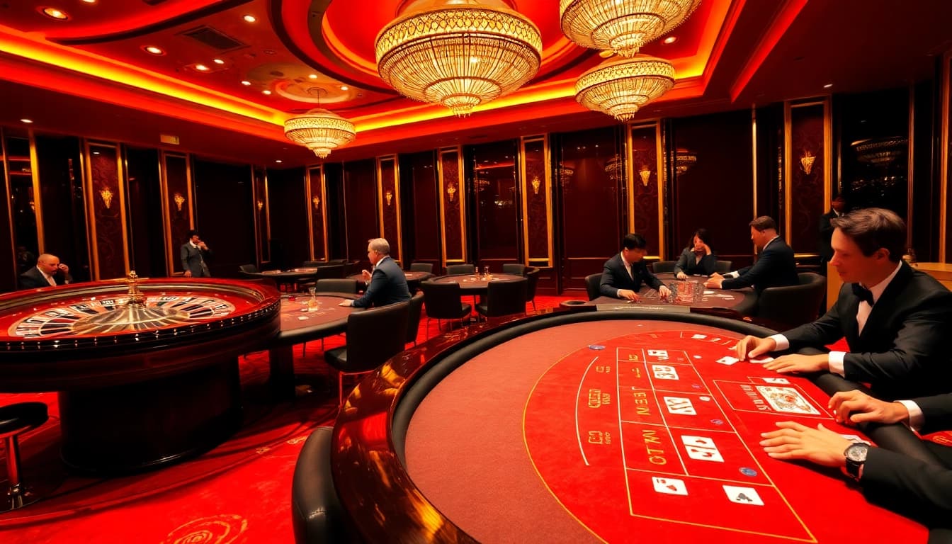 Experience the excitement of nhà cái k9k9 with elegant casino tables and vibrant gaming action.
