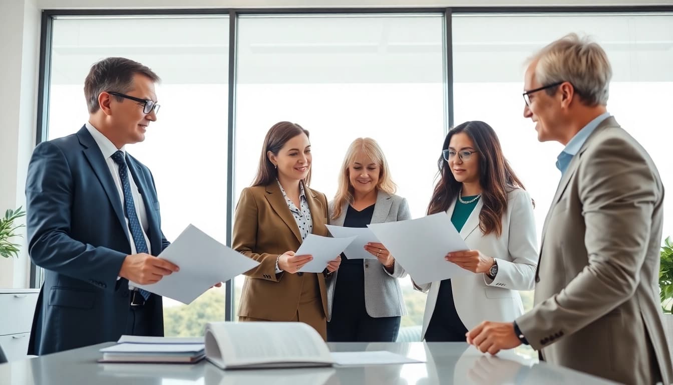 Engaged discussion on Probate matters among diverse legal professionals in an office.