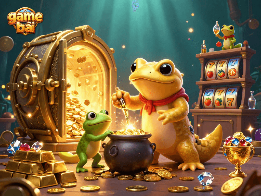 Engage in thrilling game bài action with whimsical alchemists and vibrant casino elements.