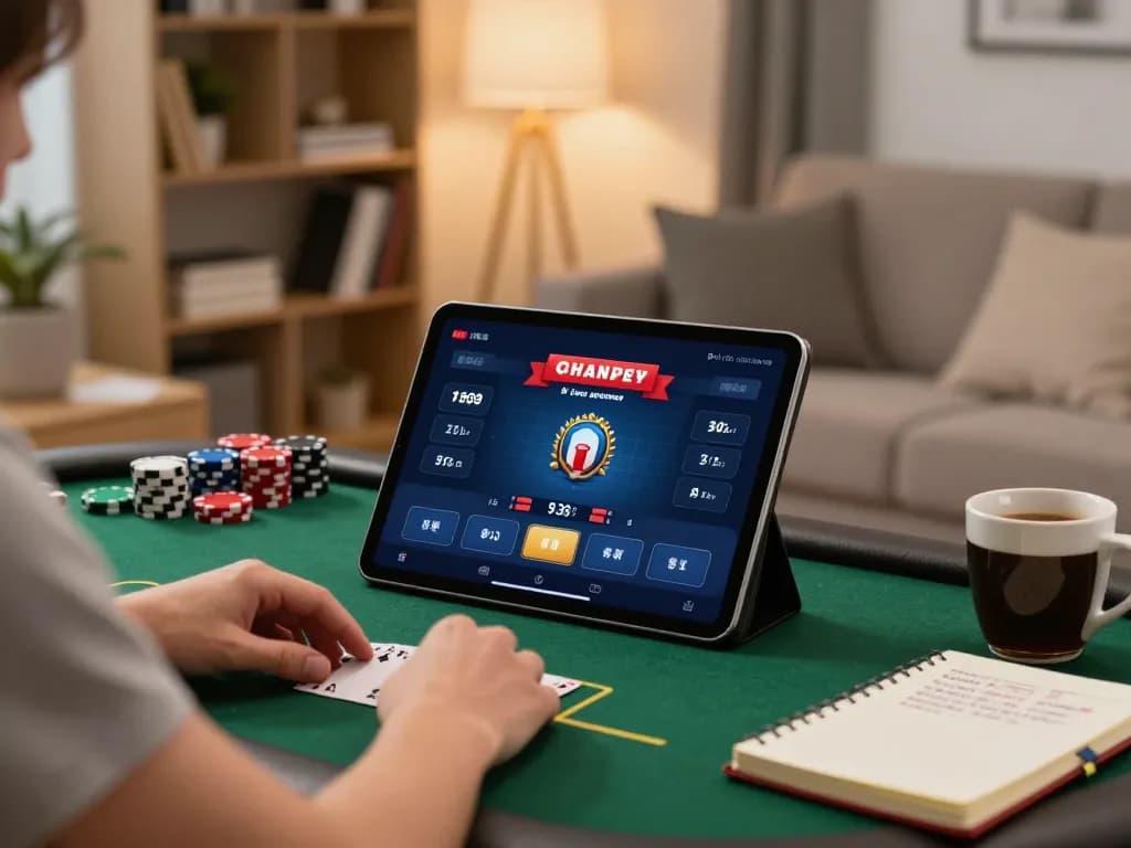 rikvip đăng nhập during online poker gameplay with cozy home atmosphere and strategic notes