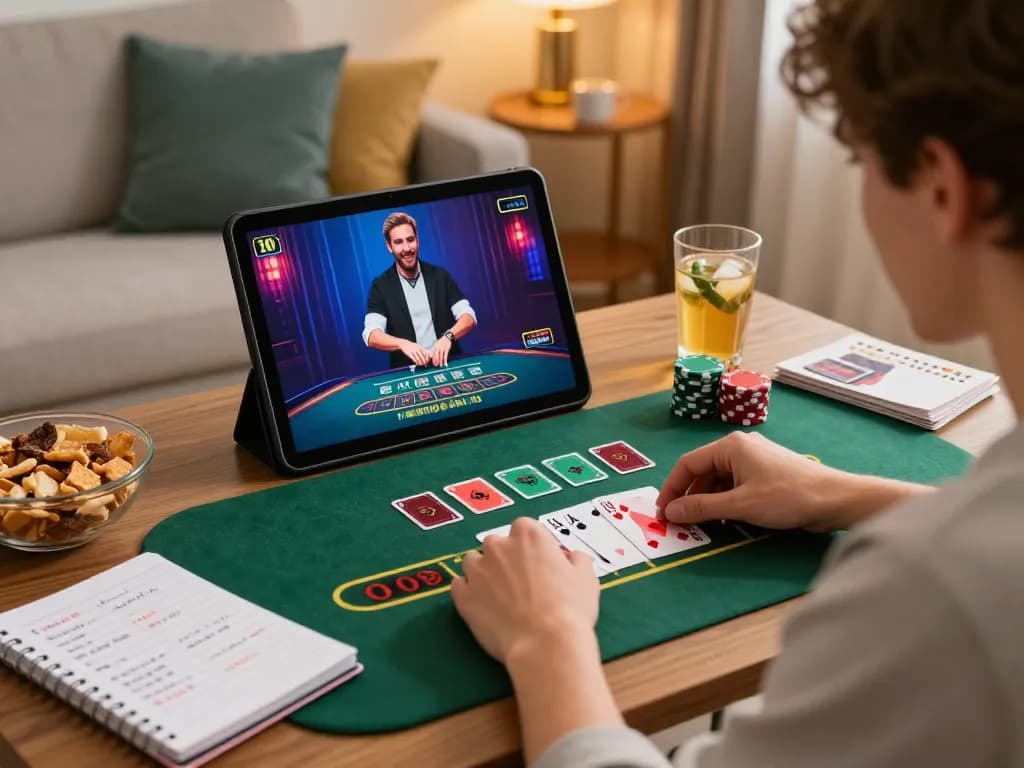 Player engaging in blackjack on 88xeng app at home, highlighting strategic gameplay.