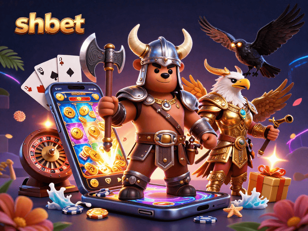 Engage in thrilling gameplay with shbet's vibrant casino atmosphere featuring characters and slot elements.