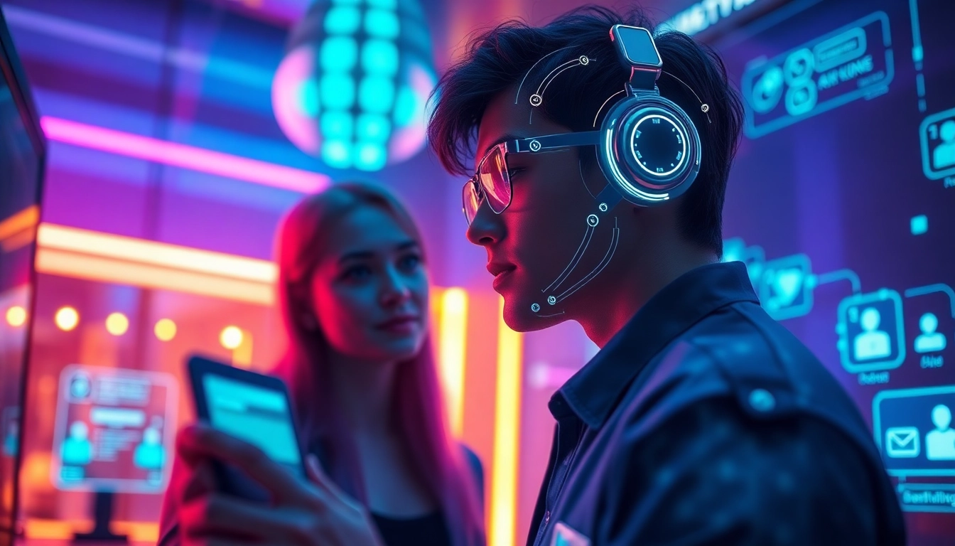 Engaging conversation with a virtual crushon ai character in a vibrant digital setting.