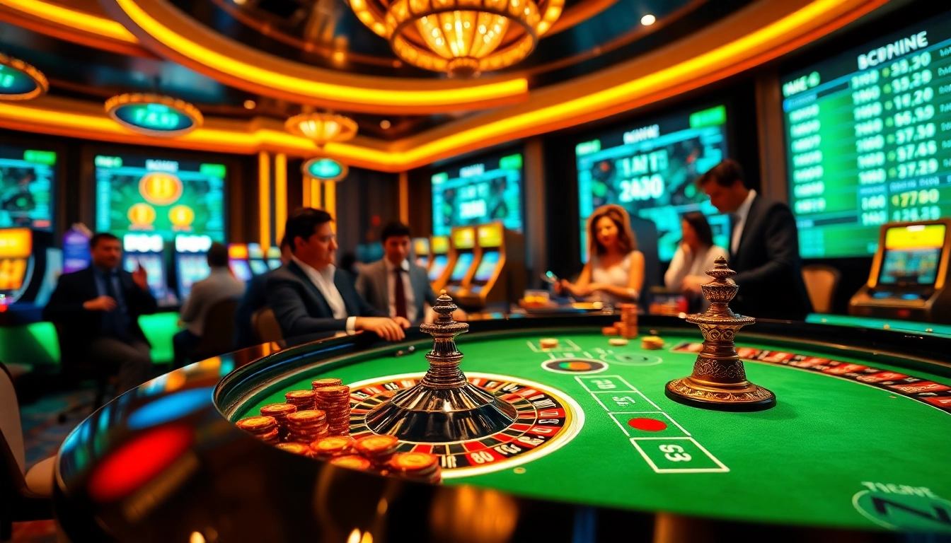 Gambling excitement at the best crypto casinos with vibrant tables and digital interfaces.