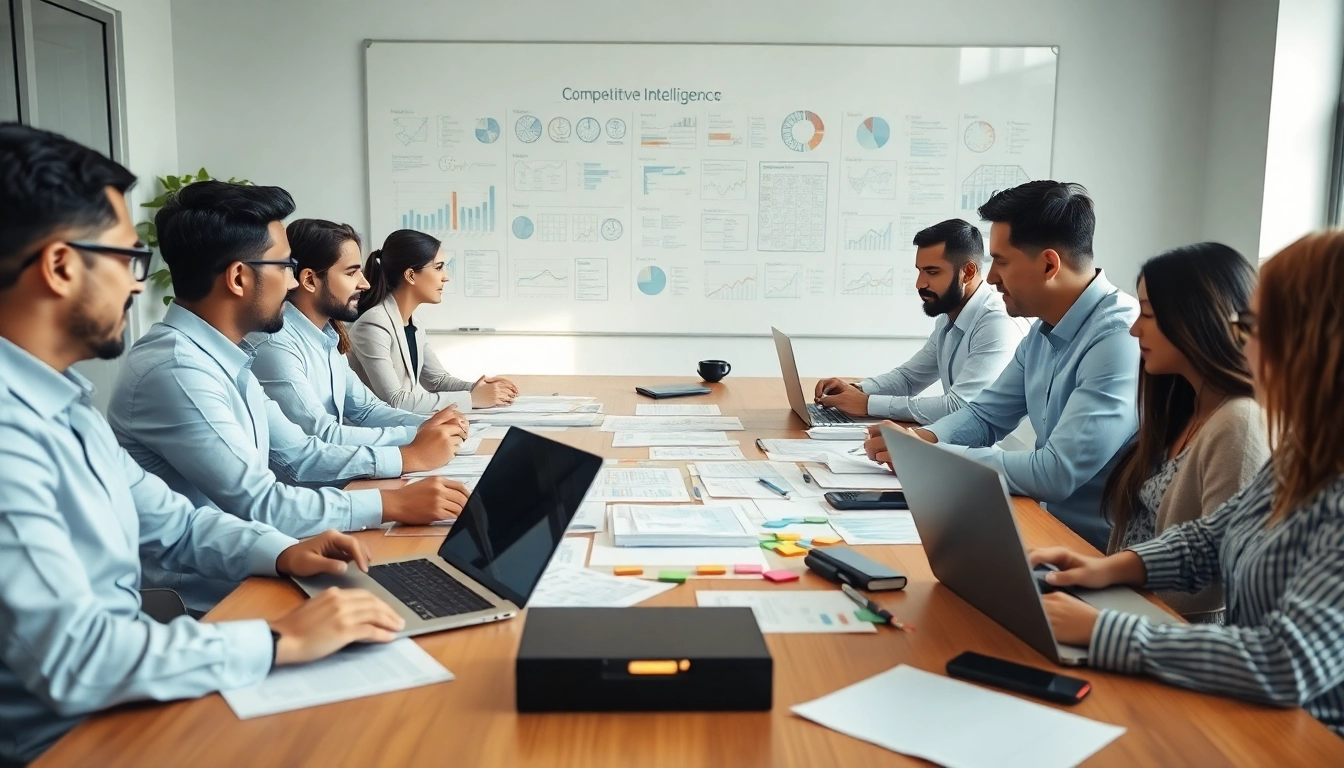 Analyze b2b competitive intelligence during a dynamic business meeting with diverse professionals.
