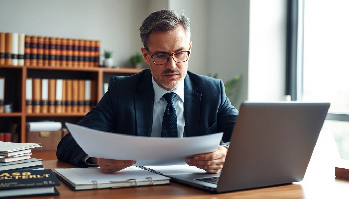 Clearwater truck accident lawyer reviewing documents in a professional office setting.