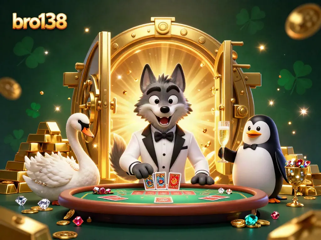 Experience thrilling casino action at bro138 featuring a luxury baccarat scene with lavish characters.