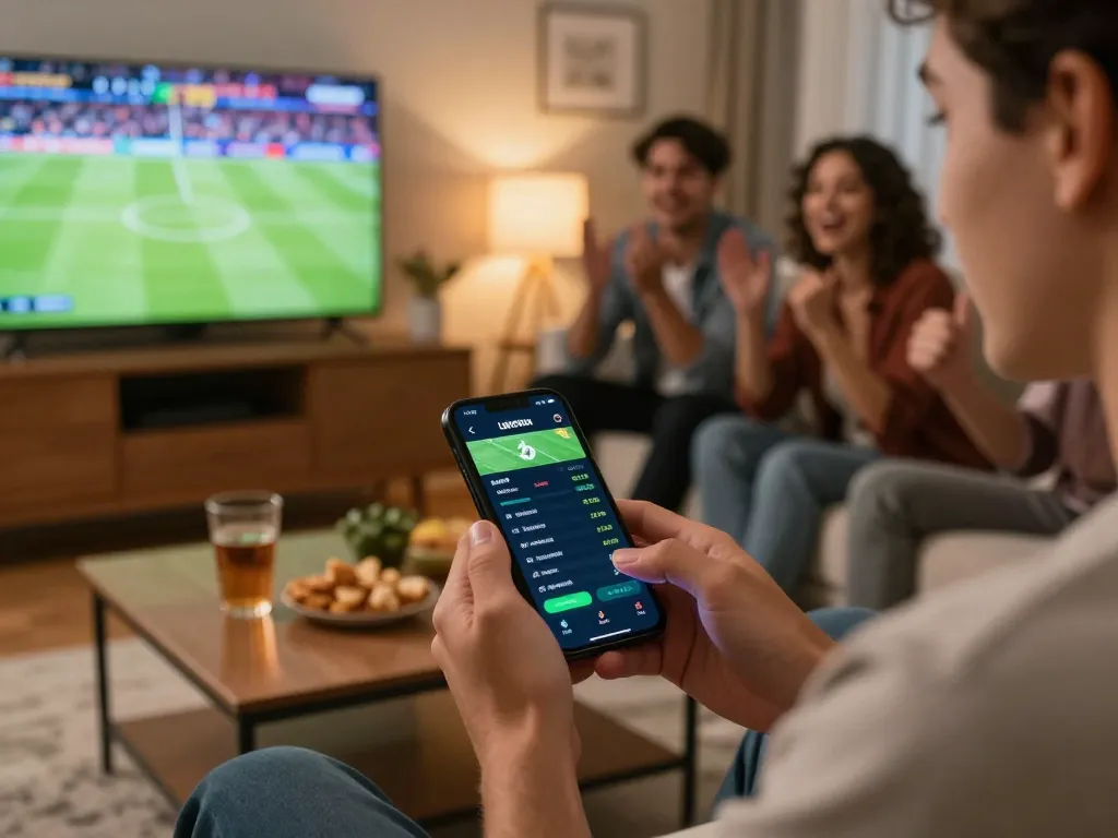 Engaging in live sports betting with NHÀ CÁI GG88 on a mobile app during an exciting game night.