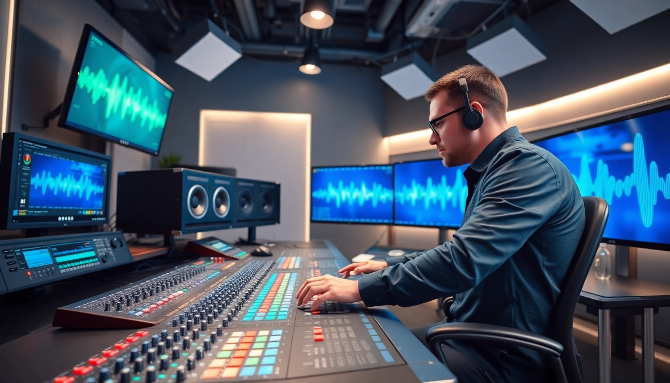 Transforming tracks into polished gems with online mastering in a vibrant audio studio.