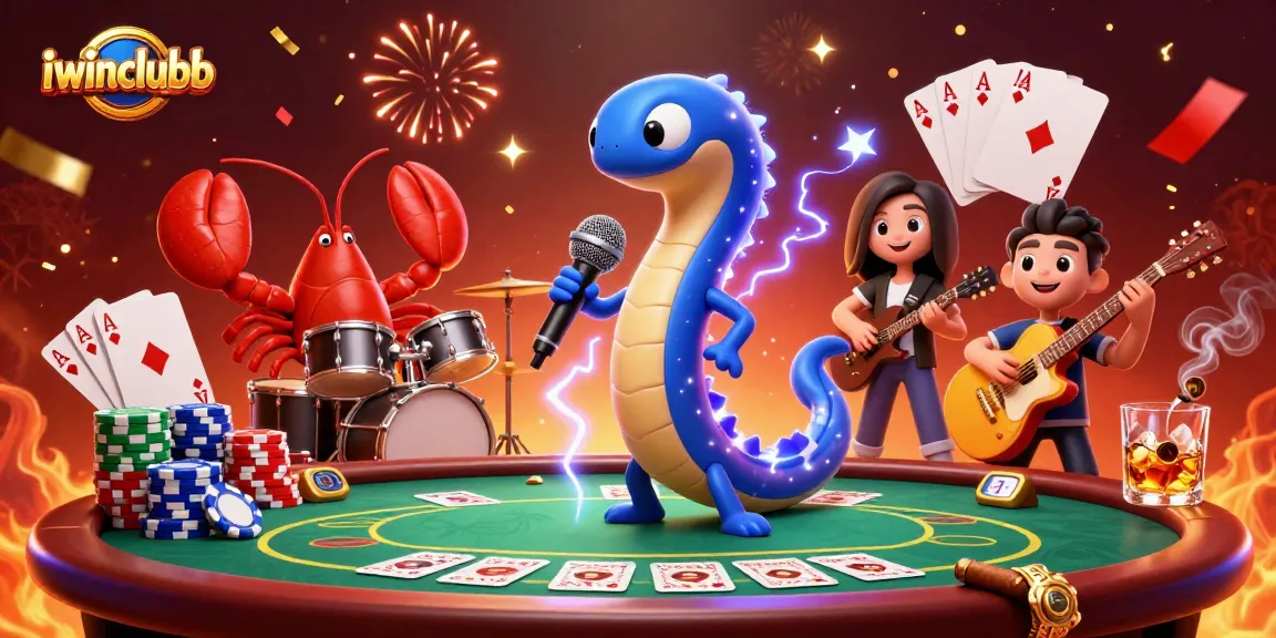Engage in the vibrant underwater world of iwinclubb with a DJ eel and his band rocking a lively casino stage.