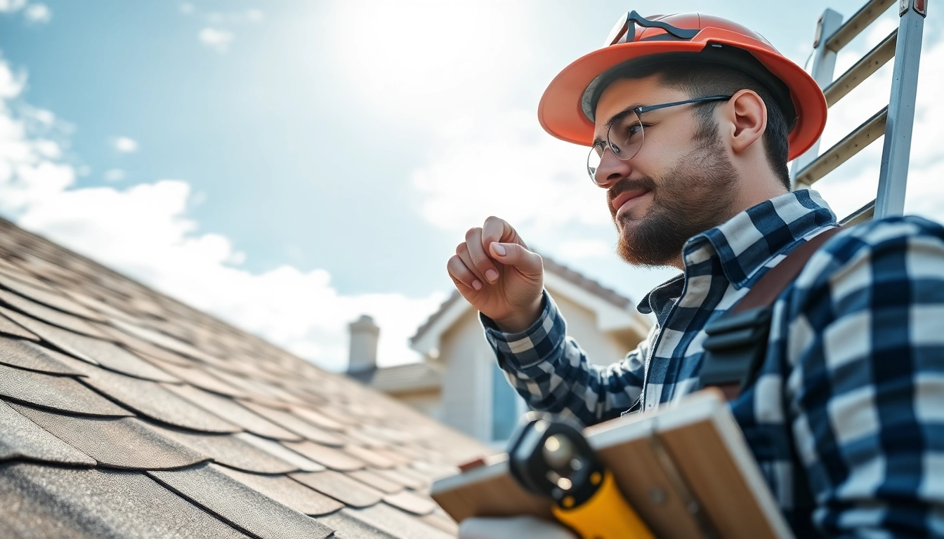 Engaged roofing contractor Castro Valley inspecting a residential roof with tools.