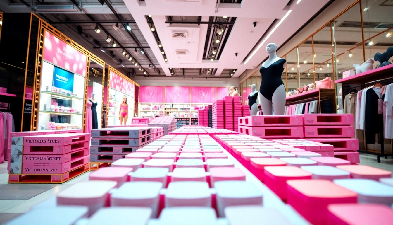Showcase of Victoria’s Secret Pallets arranged elegantly in a stylish retail setting.