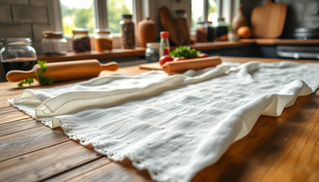 Kaasdoek laid out beautifully, showcasing texture and details in a kitchen setting.
