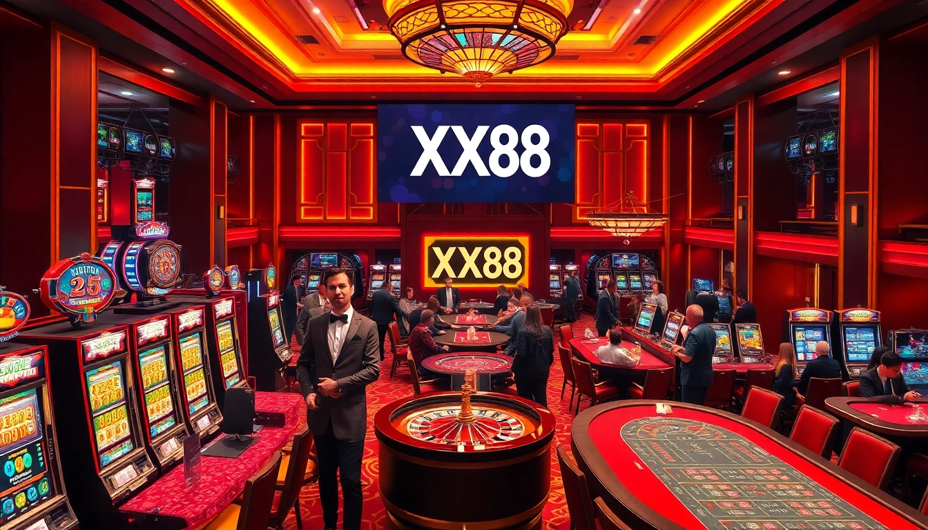 Experience the excitement of gambling at XX88 with luxurious casino gaming scenes.