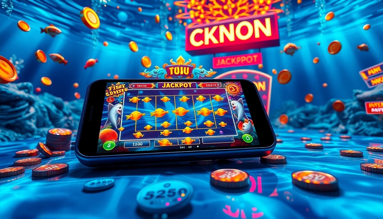 Experience the excitement of bắn cá đổi thưởng in a vibrant underwater gaming casino atmosphere.