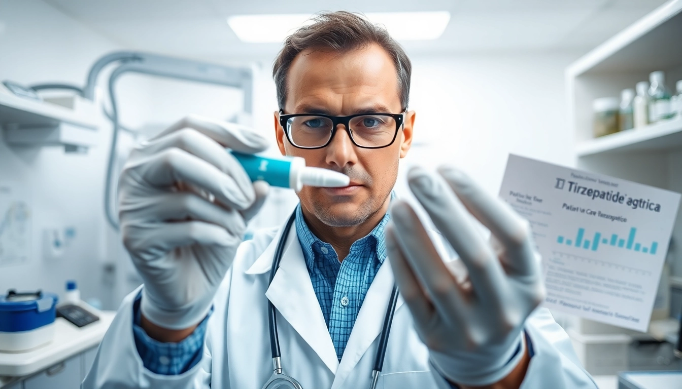Healthcare professional analyzing Tirzepatide in a modern lab, highlighting innovative research.