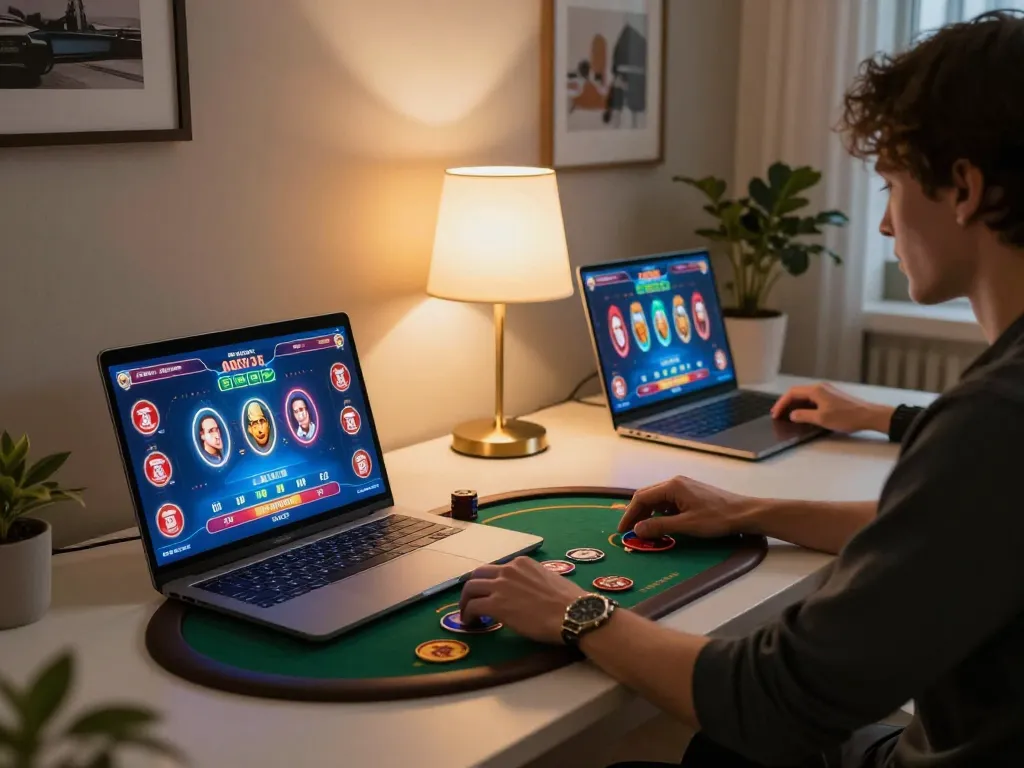 Engaging online gaming experience on trang chủ gg88 with a player using a laptop for casino games.