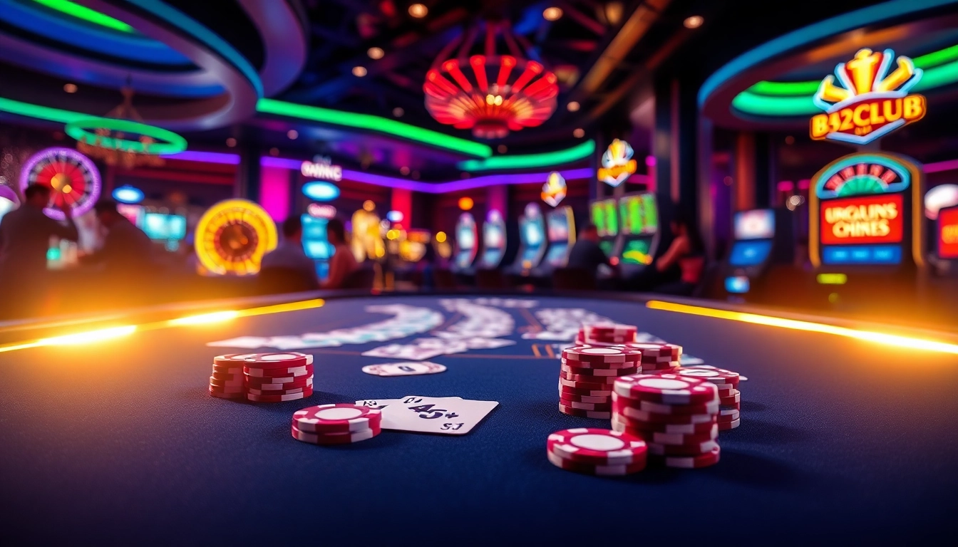B52CLUB players engaging in an exciting high-stakes poker game at a luxurious casino table