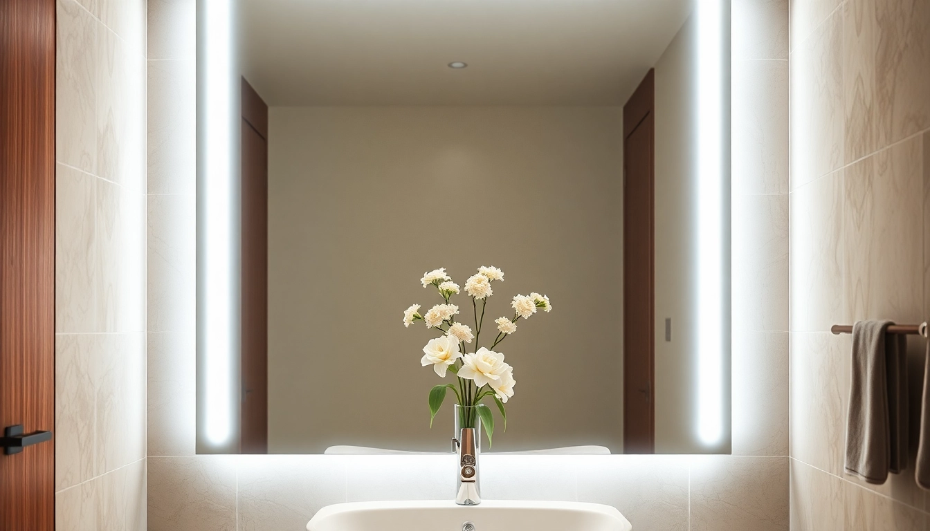 Reflect bright elegant led mirror beautifully illuminating a modern bathroom setting.