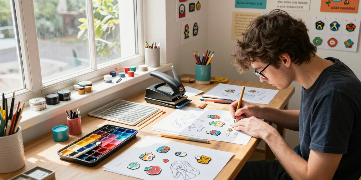 Crafting custom enamel pins in a bright, inviting studio.