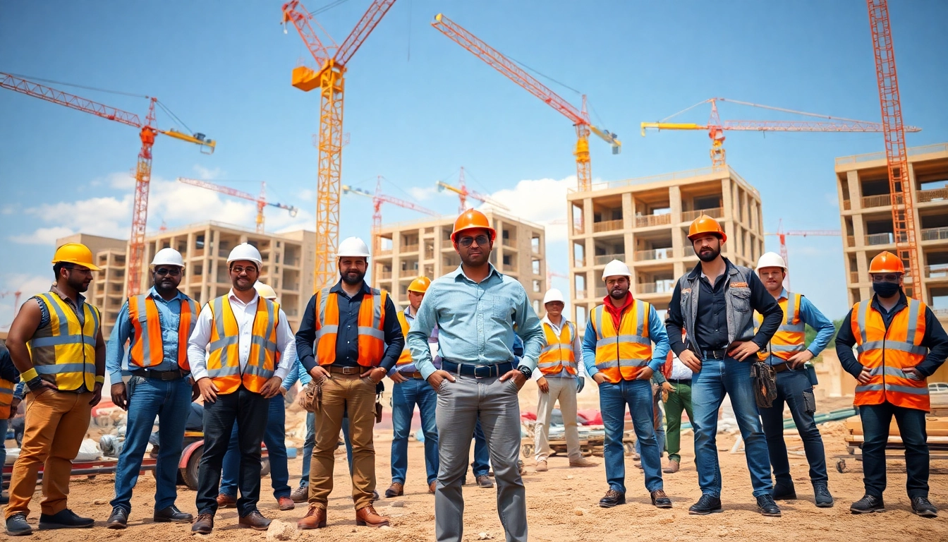 New Jersey Commercial General Contractor overseeing a diverse team on-site, emphasizing teamwork and progress.