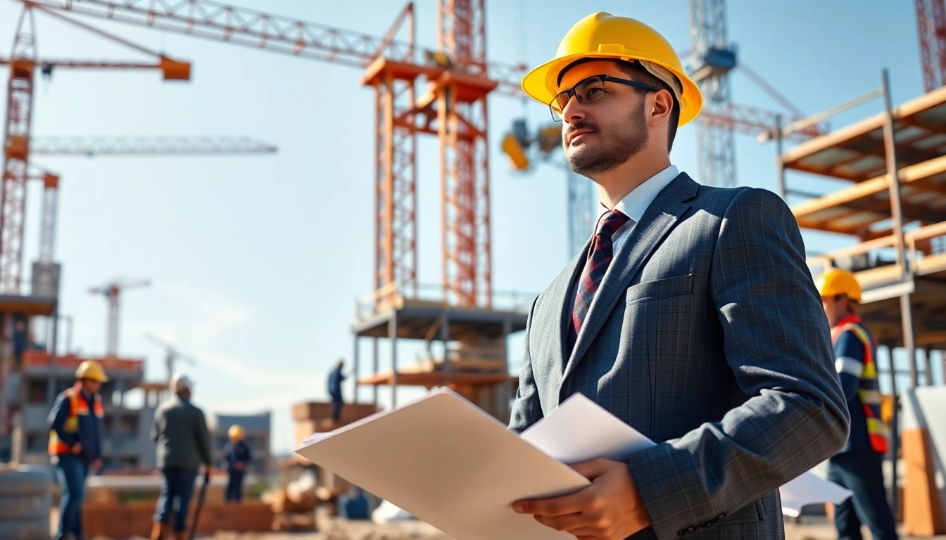 New Jersey Construction Manager directing a team on a lively construction site with safety gear.