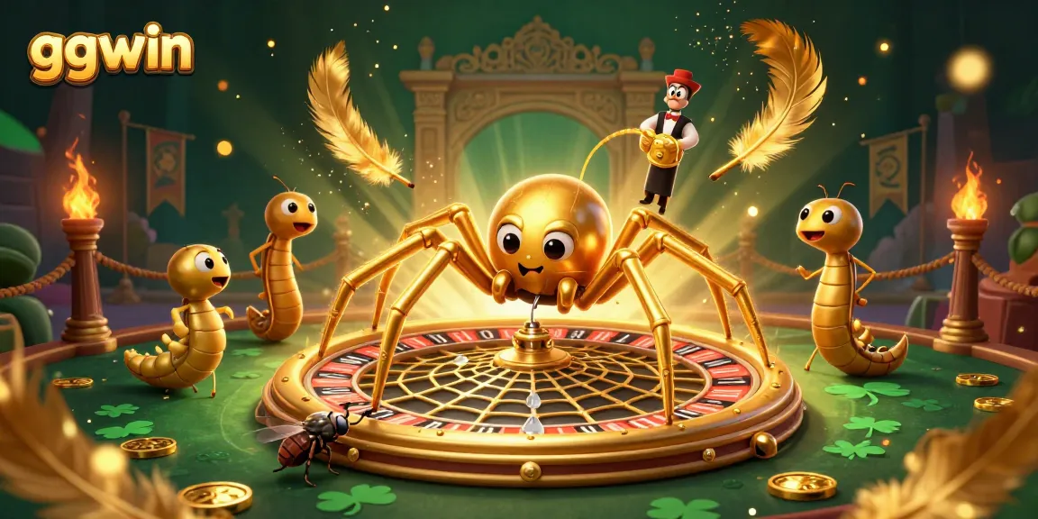 Engage in thrilling bets with ggwin at a lavish casino scene featuring a golden spider and centipede croupier.
