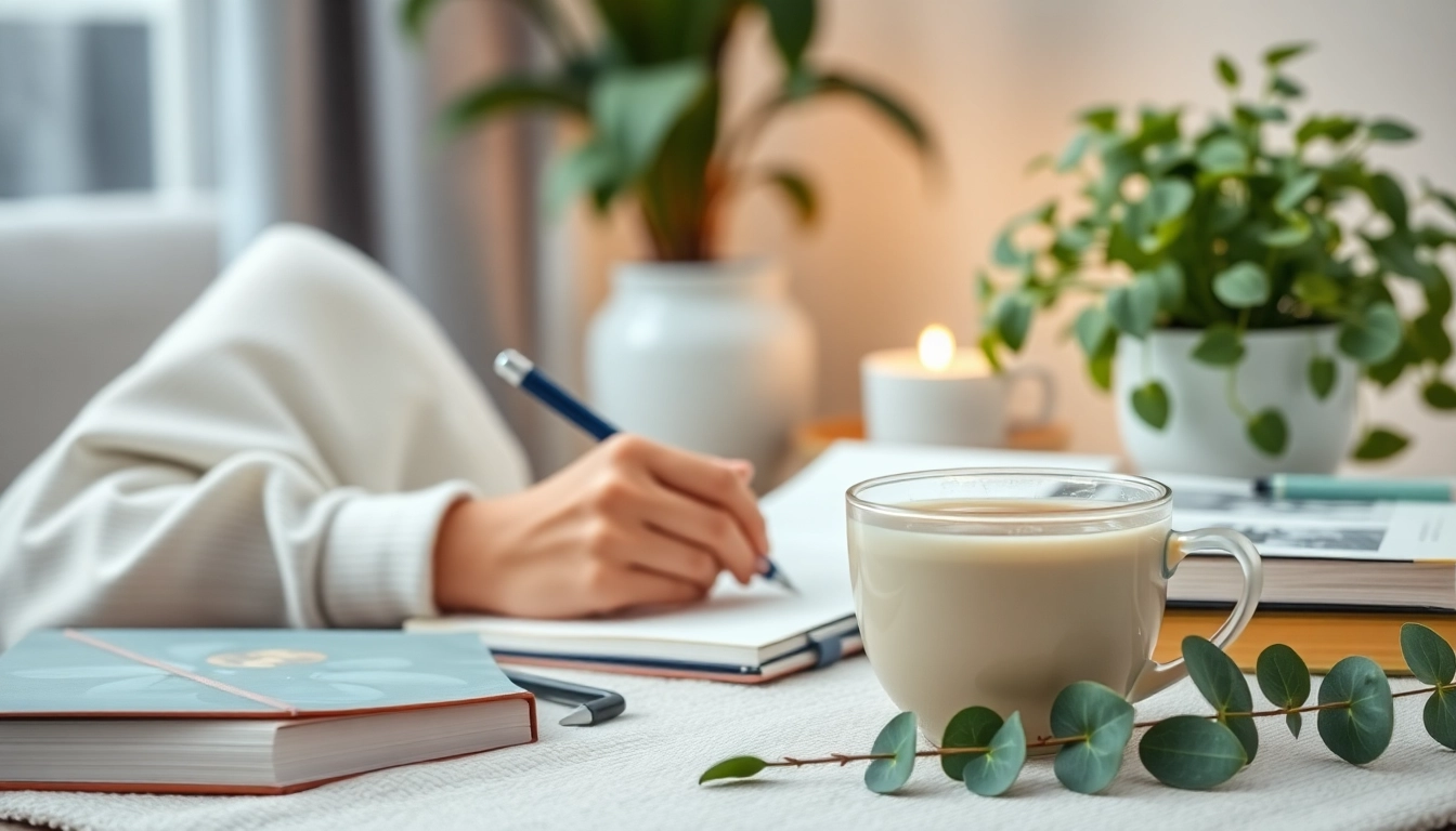 Inspiring scene with mental health tips being practiced through journaling and self-care.