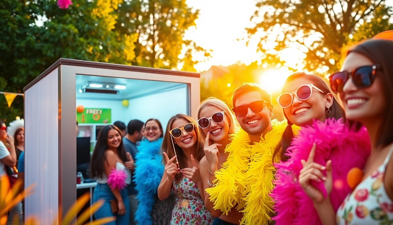 Capture joyful moments with a photo booth rental at a lively outdoor event.