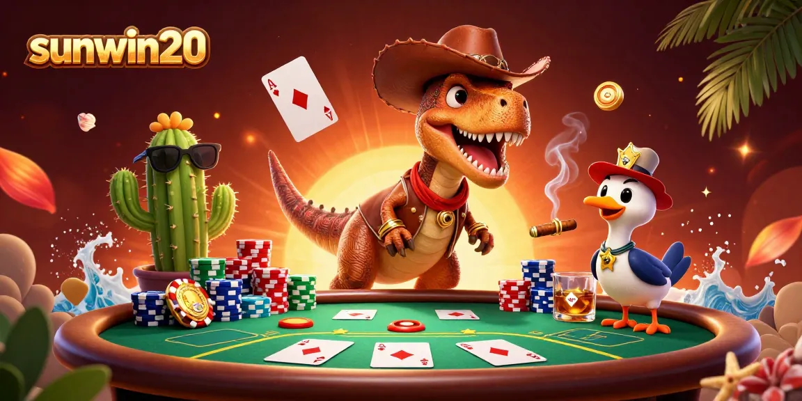 Engage in thrilling poker moments with sunwin20 featuring fun cartoon characters and vibrant casino elements.
